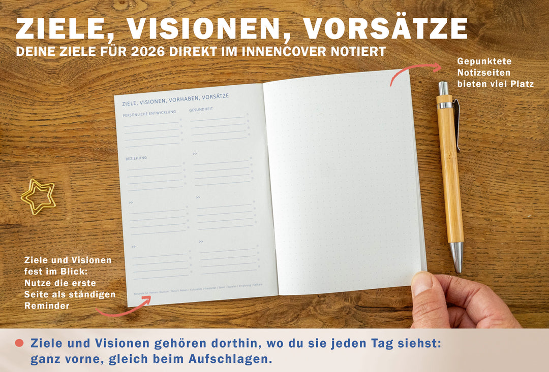 A6 Terminkalender - Kalender 2026 | mini Monatsplaner & Notizbuch | kleiner Taschenkalender | Creme Blau