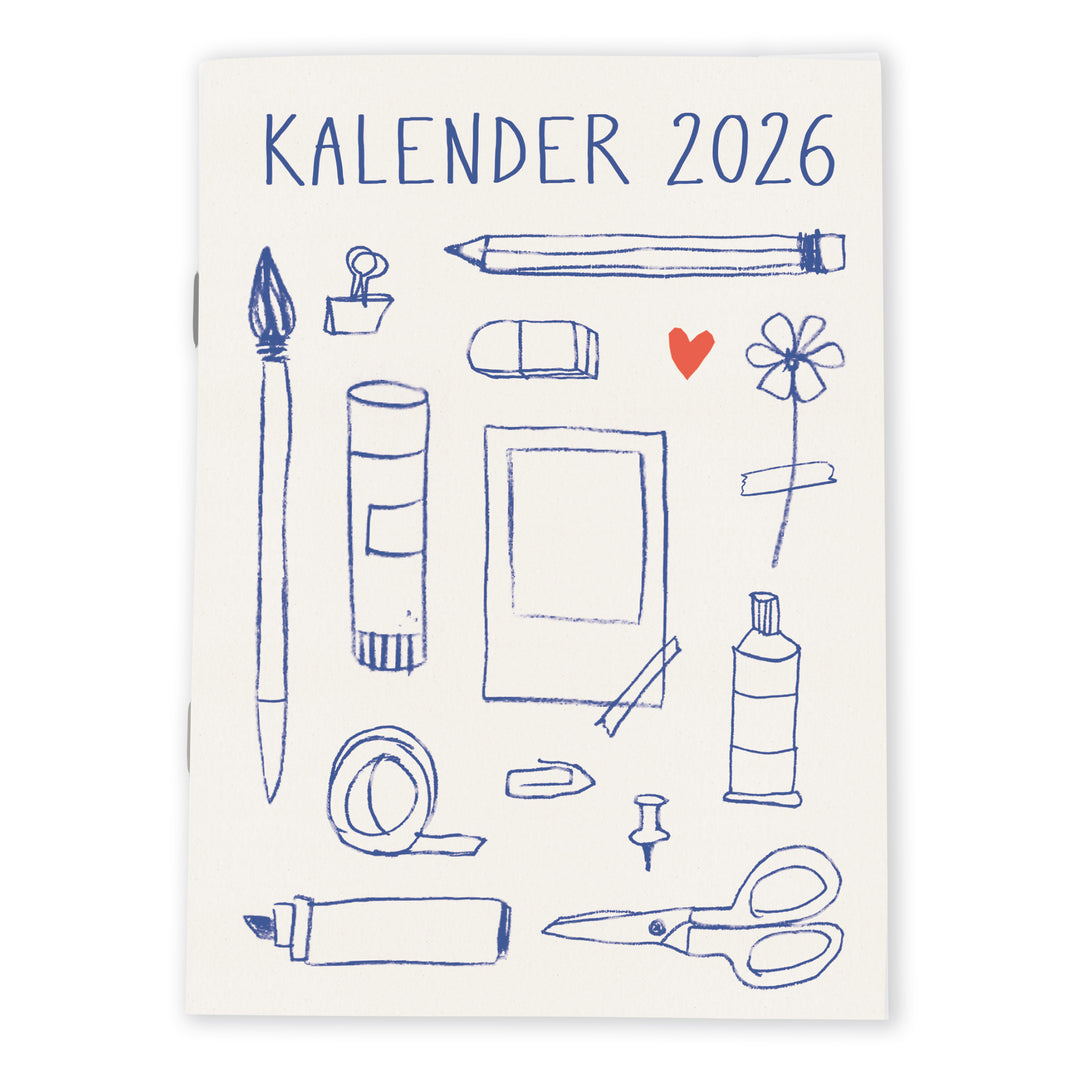 A6 Terminkalender - Kalender 2026 | mini Monatsplaner & Notizbuch | kleiner Taschenkalender | Creme Blau