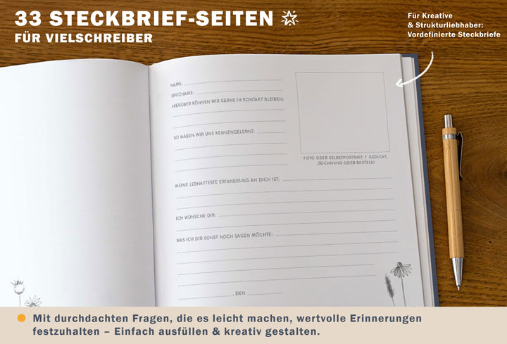 Abschiedsbuch für Kollegen, Lehrer, Freunde - Es war schön mit dir! - Abschiedsgeschenk, blau weiß orange, 92 blanko Seiten, Hardcover, 120g FSC Papier