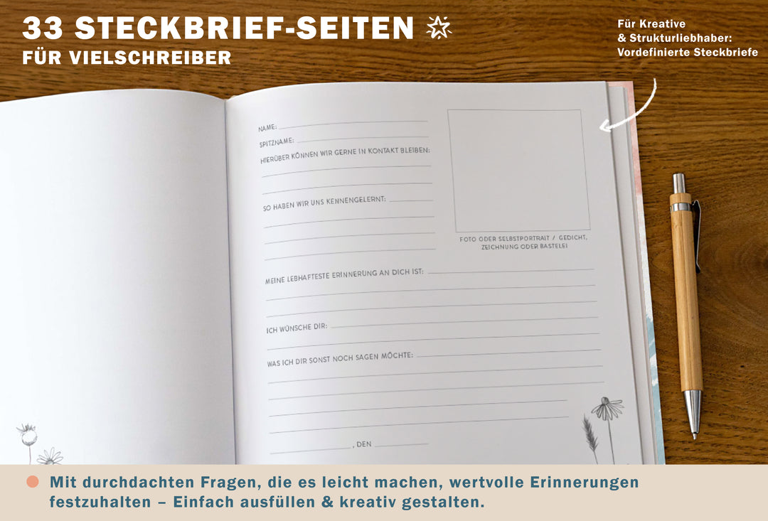 Abschiedsbuch für Kollegen, Freunde - wir werden dich vermissen - Abschiedsgeschenk, weiß türkis korall, 92 blanko Seiten, Hardcover, 120g FSC Papier