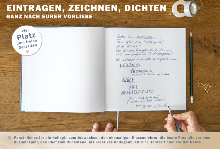 Abschiedsbuch für Kollegen, Lehrer, Freunde - Danke für die fabelhafte Zeit - Abschiedsgeschenk, Blau Rosa, 100 Blanko Seiten, Hardcover, 120g FSC Papier