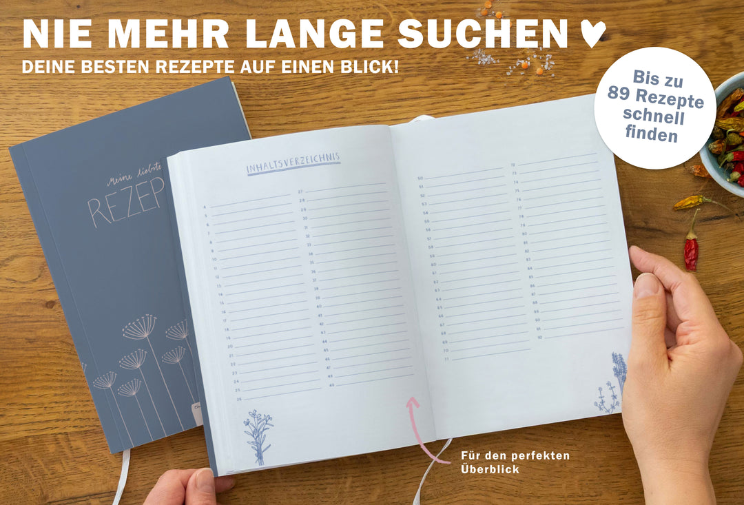 Rezeptbuch A5 zum Selberschreiben - Meine liebsten Rezepte | DIY Kochbuch, Backbuch, Geschenkidee | Blau Rosa Blumen Design, FSC Papier, Softcover
