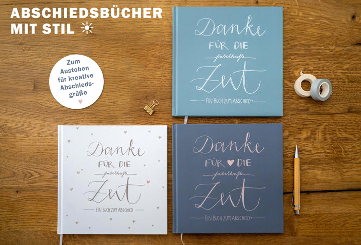 Abschiedsbuch für Kollegen, Lehrer, Freunde - Danke für die fabelhafte Zeit - Abschiedsgeschenk, Blau Rosa, 100 Blanko Seiten, Hardcover, 120g FSC Papier