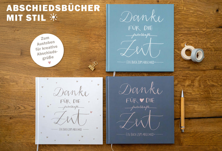 Abschiedsbuch für Kollegen, Lehrer, Freunde - Danke für die fabelhafte Zeit - Abschiedsgeschenk, Weiß Beige, 100 Blanko Seiten, Hardcover, 120g FSC papier