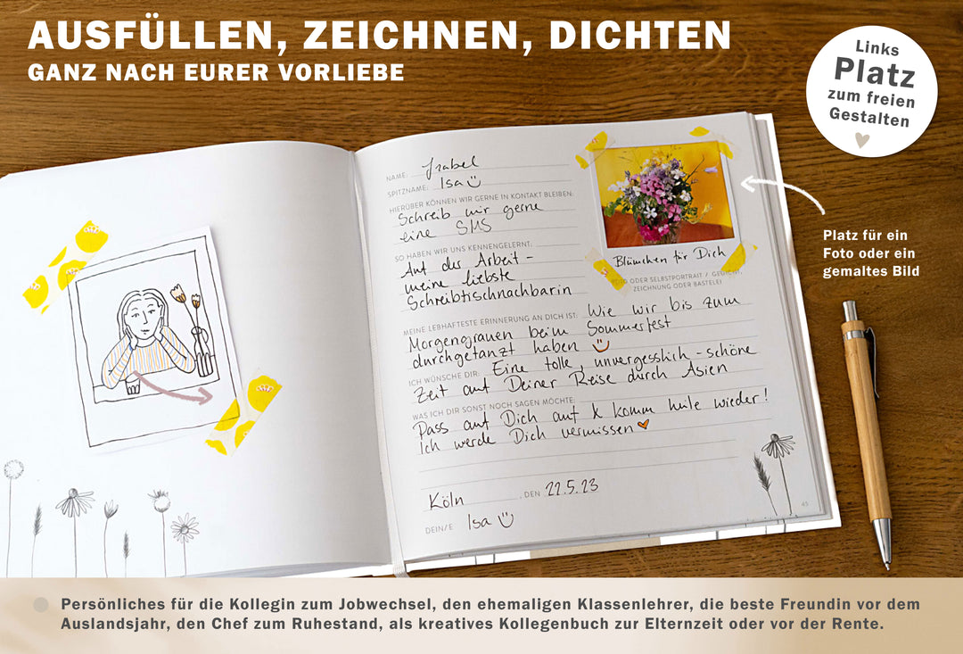 Abschiedsbuch für Kollegen, Lehrer, Freunde - Es war schön mit dir! - Abschiedsgeschenk, weiß grau, 92 blanko Seiten, Hardcover, 120g FSC Papier