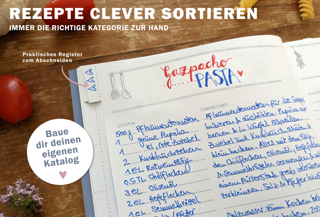 Rezeptbuch A5 zum Selberschreiben - Meine liebsten Rezepte | DIY Kochbuch, Backbuch, Geschenkidee | Blau Rosa Blumen Design, FSC Papier, Softcover