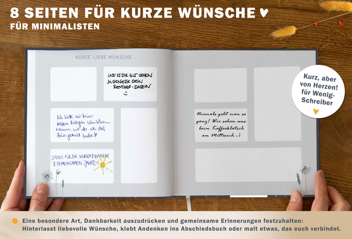Abschiedsbuch für Kollegen, Lehrer, Freunde - Es war schön mit dir! - Abschiedsgeschenk, blau weiß orange, 92 blanko Seiten, Hardcover, 120g FSC Papier