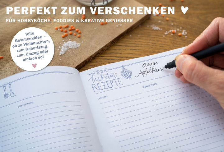 Rezeptbuch A5 zum Selberschreiben - Meine liebsten Rezepte | DIY Kochbuch, Backbuch, Geschenkidee | Blau Rosa Blumen Design, FSC Papier, Softcover