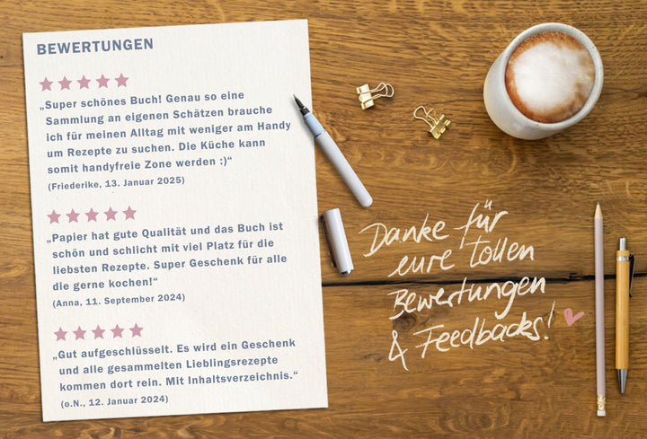 Rezeptbuch A5 zum Selberschreiben - Meine liebsten Rezepte | DIY Kochbuch, Backbuch, Geschenkidee | Blau Rosa Blumen Design, FSC Papier, Softcover