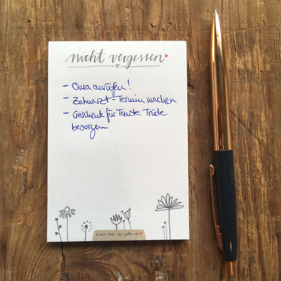 2er Set Mini Notizblock für Aufgaben - nicht vergessen | A7 Recyclingpapier Abreißblock, 50 Blatt | Geschenk für Mitarbeiter, WG, Kinder | weiß beige