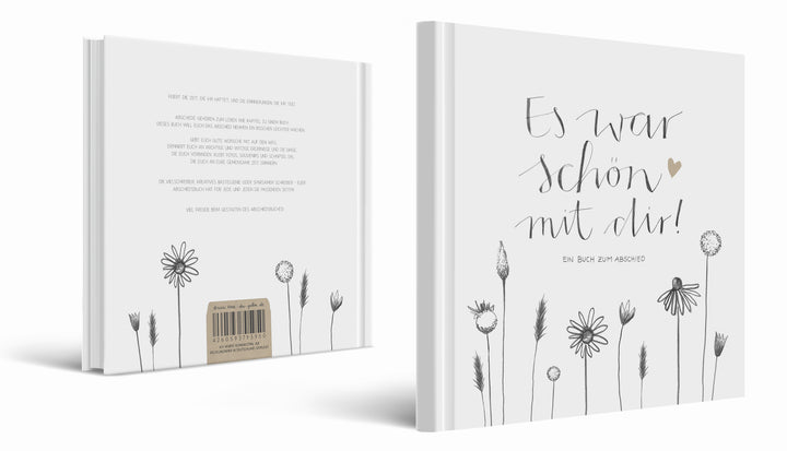 Abschiedsbuch für Kollegen, Lehrer, Freunde - Es war schön mit dir! - Abschiedsgeschenk, weiß grau, 92 blanko Seiten, Hardcover, 120g FSC Papier