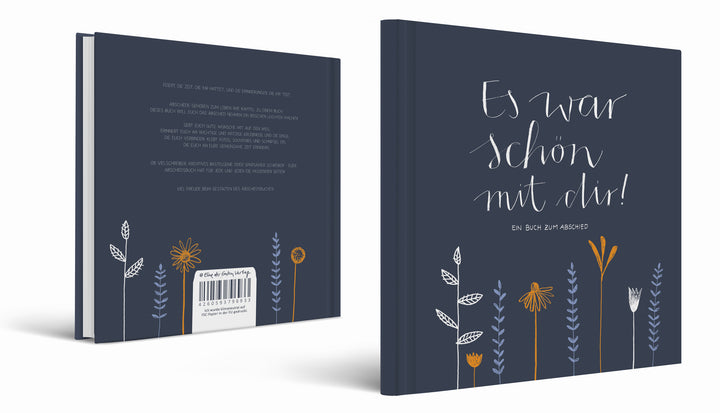 Abschiedsbuch für Kollegen, Lehrer, Freunde - Es war schön mit dir! - Abschiedsgeschenk, blau weiß orange, 92 blanko Seiten, Hardcover, 120g FSC Papier