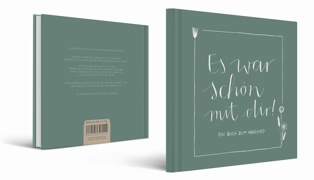Abschiedsbuch für Kollegen, Lehrer, Freunde - Es war schön mit dir! - Abschiedsgeschenk, mint grün weiß, 92 blanko Seiten, Hardcover, 120g FSC Papier