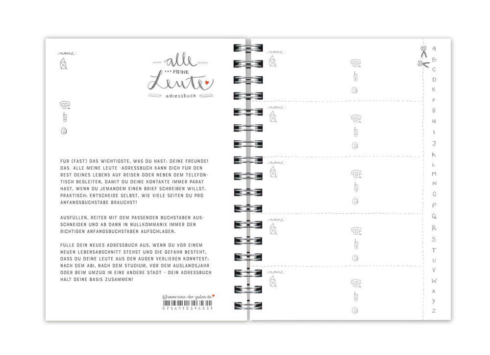Kleines Adressbuch in A6 - Alle meine Leute | florales Design, mit Reitern, flexibel | Weiß Grau Beige