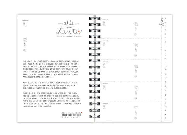 Kleines Adressbuch in A6 - Alle meine Leute | florales Design, mit Reitern, flexibel | Weiß Grau Beige
