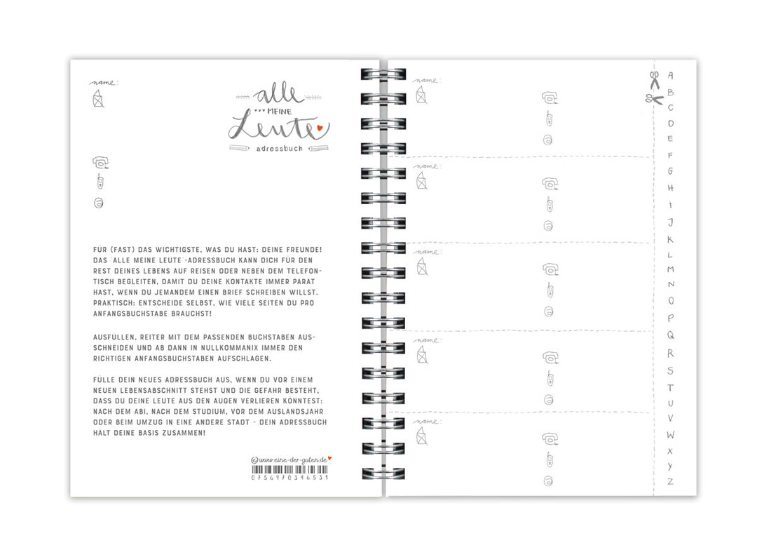 Kleines Adressbuch in A6 - Alle meine Leute | florales Design, mit Reitern, flexibel | Weiß Grau Beige