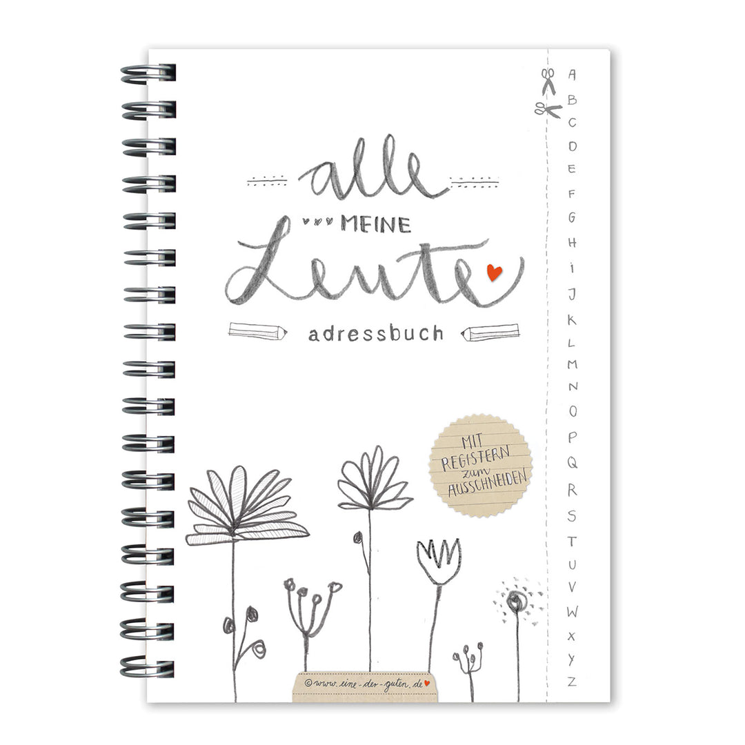 Kleines Adressbuch in A6 - Alle meine Leute | florales Design, mit Reitern, flexibel | Weiß Grau Beige