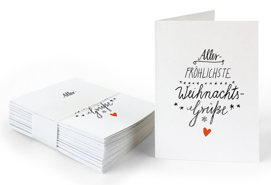 25 Geschenkanhänger allerfröhlichste Weihnachtsgrüße WEISS | mini Weihnachtskarten zum Weihnachtsgeschenke Beschriften | A7 Recyclingpapier Klappkarten