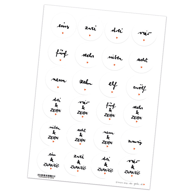 Adventskalenderzahlen für Erwachsene, runde Zahlen Etiketten zum Adventskalender Basteln, Weiß, selbstklebend, 40 mm, zeitlos schlicht, Männer