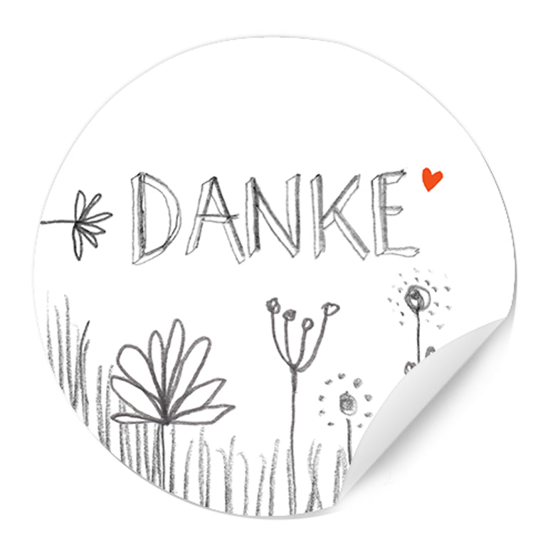 Danke - 24 matte Dankeschön Sticker für Gastgeschenke, Etiketten für Hochzeit und Danksagungen, Grau Weiß, Blumen rund 40 mm