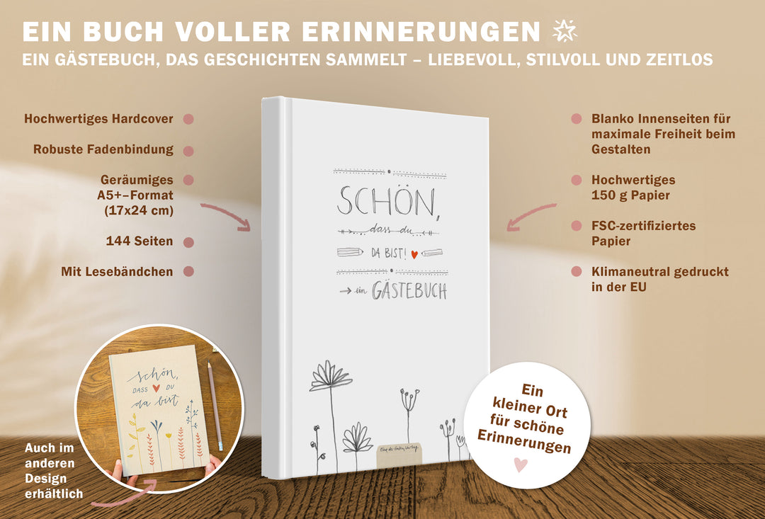 Hochzeitsgästebuch in Grau Weiß Schwarz Handlettering Design mit Blumen