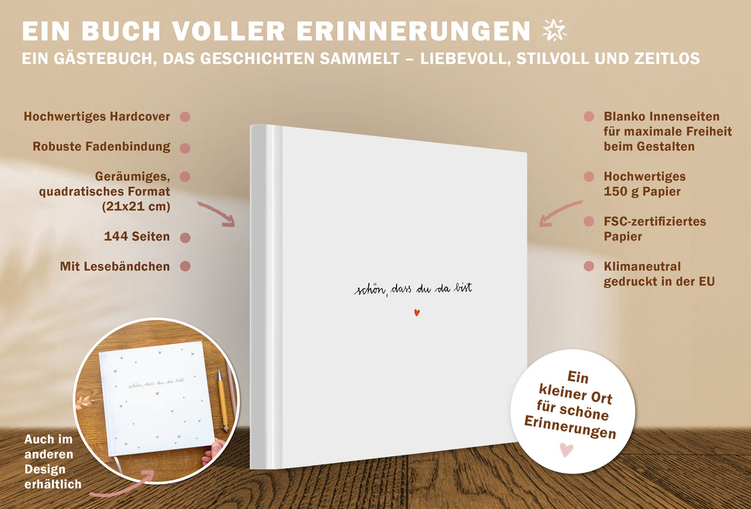 Hochzeitsgästebuch Weiß im Handlettering Design mit Blumen, schlicht und zeitlos