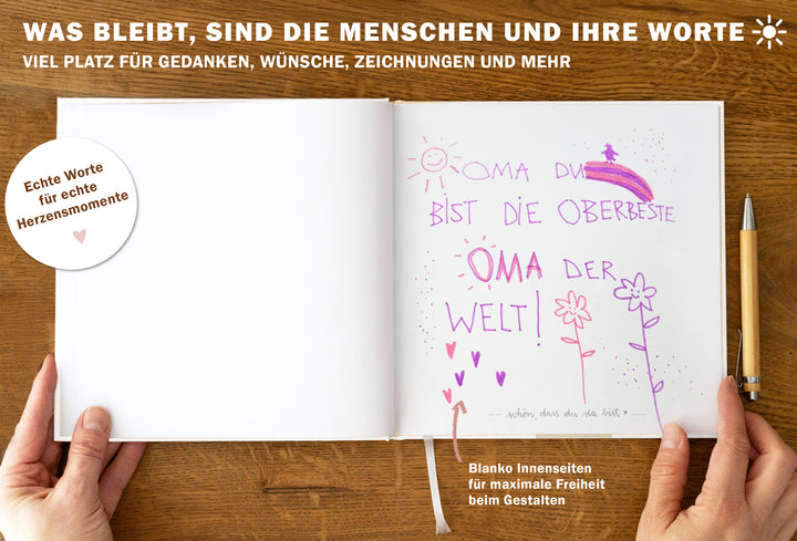 Hochzeitsgästebuch Hardcover mit blanko Seiten, zeitlos stilvolles Kalligrafie Design
