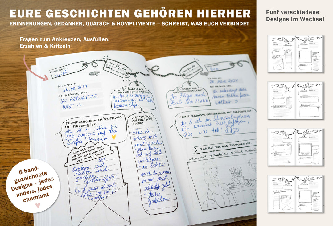 Witziges Gästebuch mit Fragen zum Ausfüllen | Freundebuch für Erwachsene zum Schreiben & Malen | FSC Papier klimaneutral |  Weiß | Hardcover