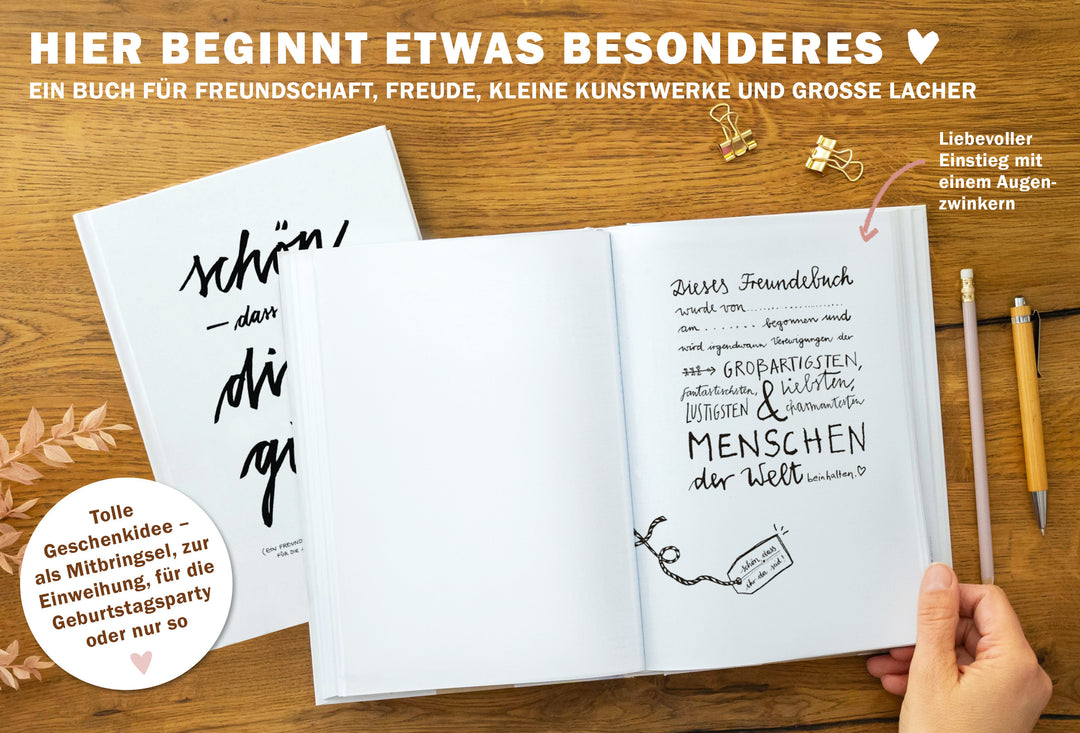 Witziges Gästebuch mit Fragen zum Ausfüllen | Freundebuch für Erwachsene zum Schreiben & Malen | FSC Papier klimaneutral |  Weiß | Hardcover