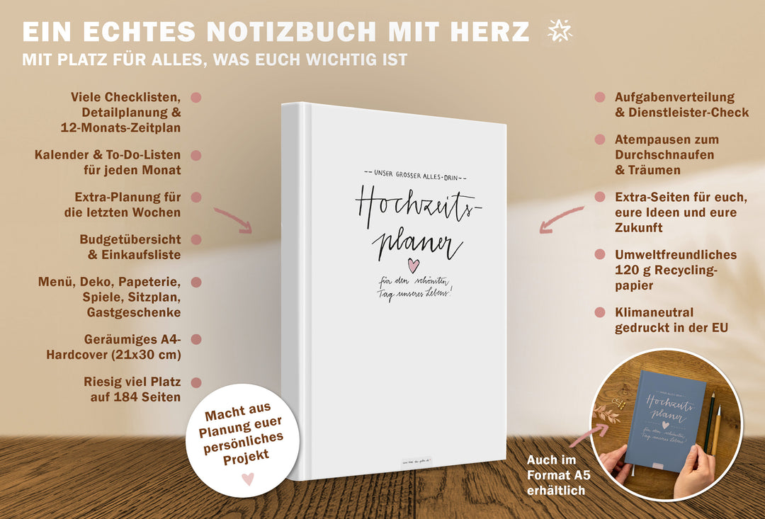 Hochzeitsplaner florales Vintage Design in Weiß Grau Beige