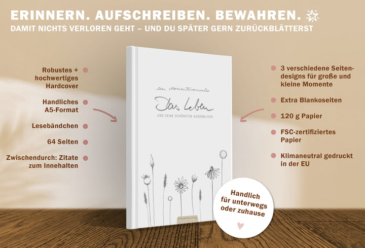 Notizbuch & Erinnerungen Tagebuch für große Momente und besondere Augenblicke, Weiß Beige