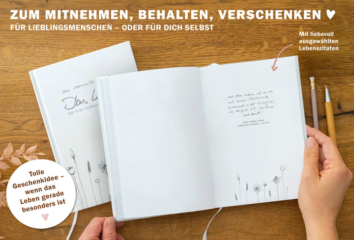 Notizbuch & Erinnerungsalbum für große Momente und besondere Augenblicke, Weiß Beige