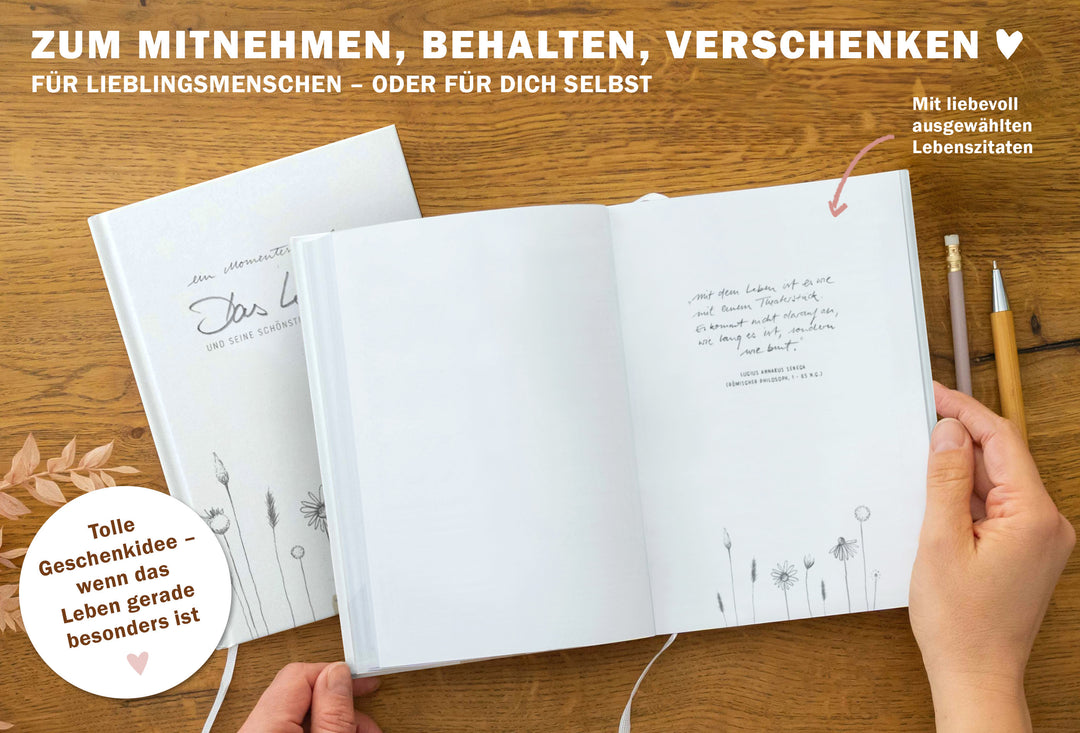 Notizbuch & Erinnerungsalbum für große Momente und besondere Augenblicke, Weiß Beige