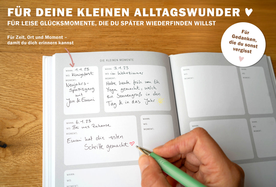 Ein Momentesammler - Das Leben und seine schönsten Augenblicke, Erinnerungsbuch Notizbuch, Weiß Beige