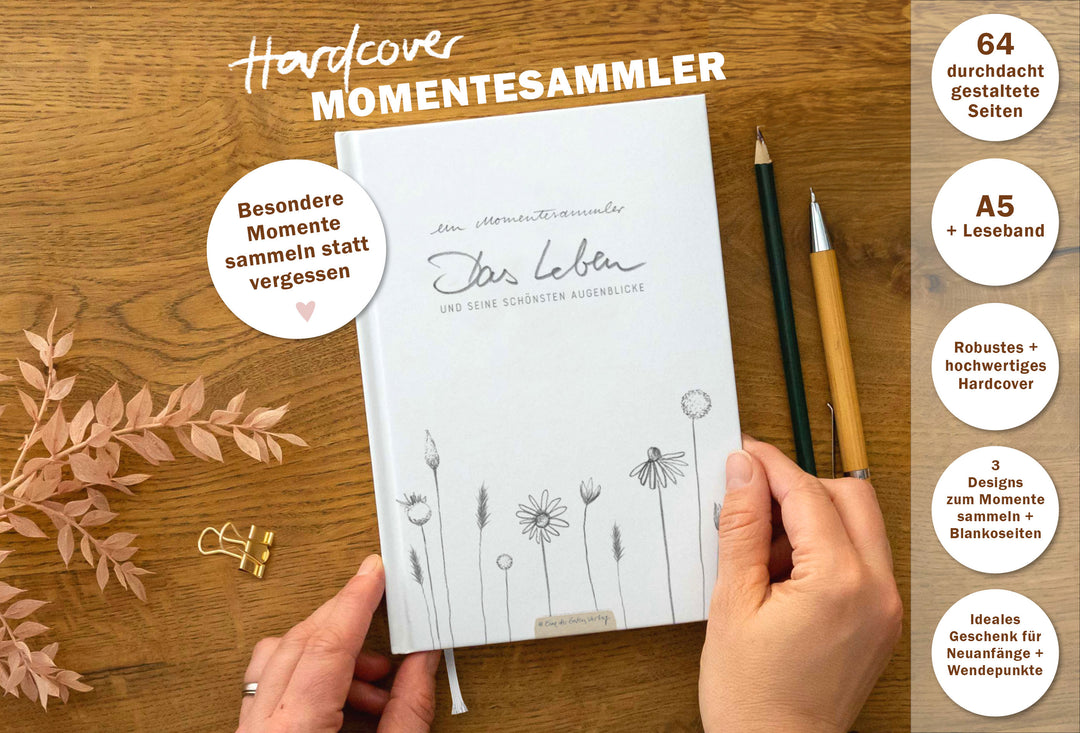 Für schöne Tage - dein Momente-Sammler Erinnerungsalbum, weiß beige im Handlettering Design