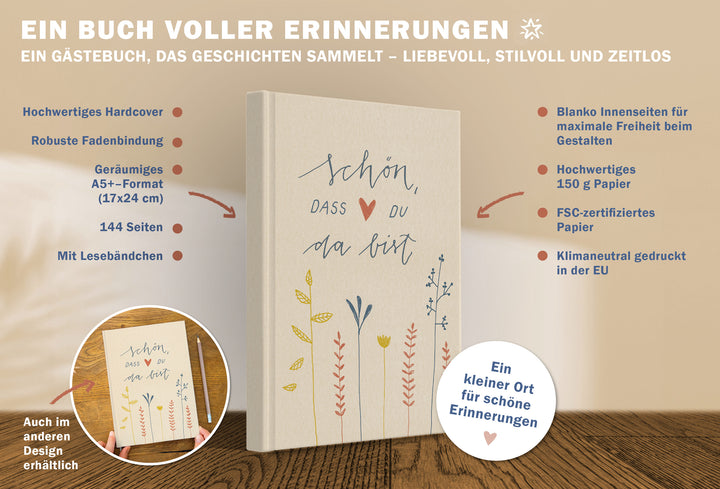 Hochzeitsgästebuch Hardcover mit blanko Seiten, Vintage Handlettering Design
