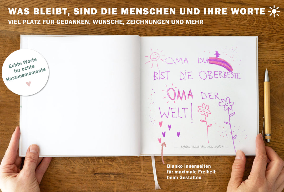 Hochzeitsgästebuch Hardcover mit blanko Seiten, zeitlos stilvolles Kalligrafie Design