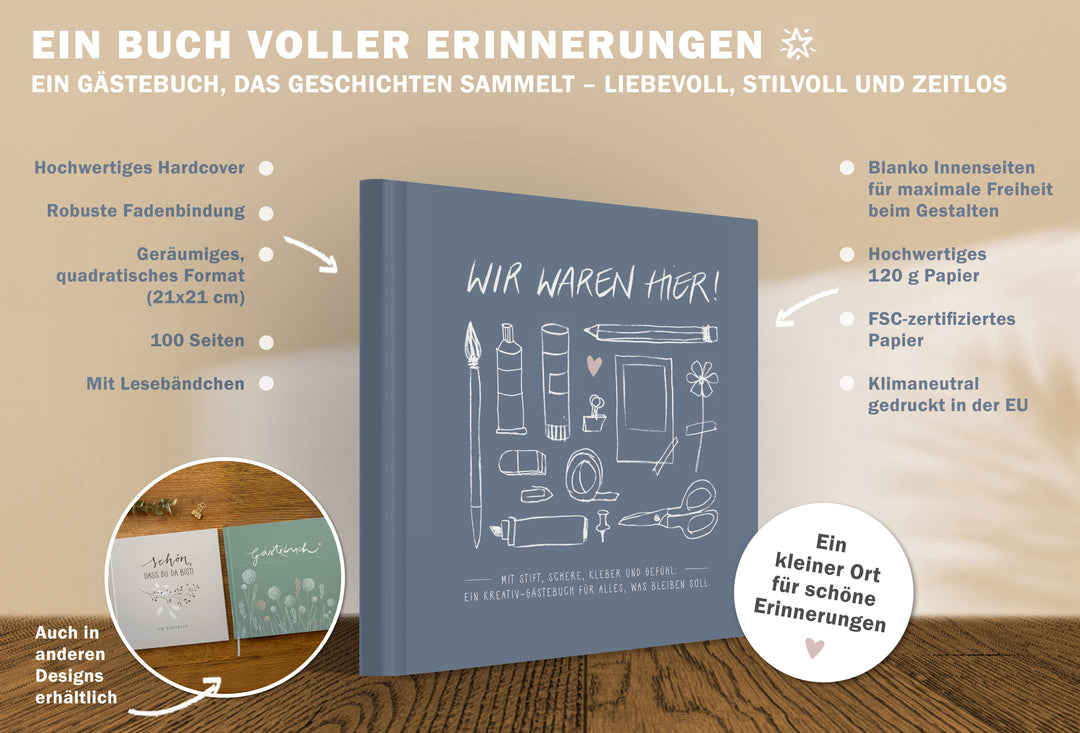 Hochzeitsgästebuch Blau im Handlettering Design mit Blumen, schlicht und zeitlos