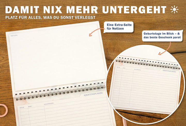 Familienplaner Wochenplaner zum jederzeit beginnen, flexibel datierbar, A5 Querformat mit 5 Spalten