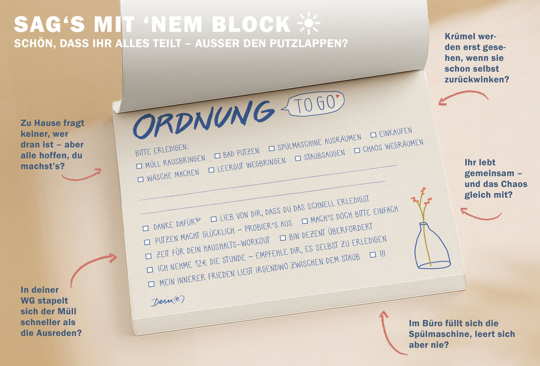 Briefblock – Ordnung to go | A6 Abreißblock mit 50 Blatt | dein Block für Haushalt & gemeinsames Wohnen