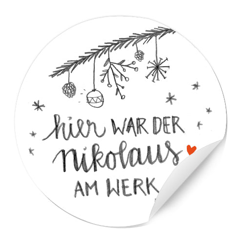 24 Nikolausaufkleber für Socken: Nikolaus am Werk, Weihnachtsetiketten, rund 4cm - Weiß Grau Rot