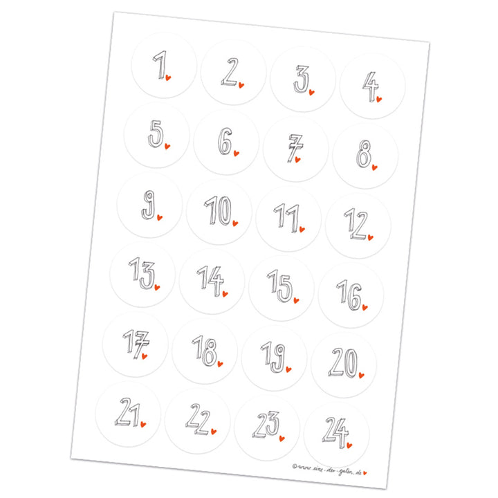 Adventskalenderzahlen für Kinder und Erwachsene, runde Handlettering Zahlen Etiketten zum Adventskalender Basteln, selbstklebend, 40 mm, Weiß Grau