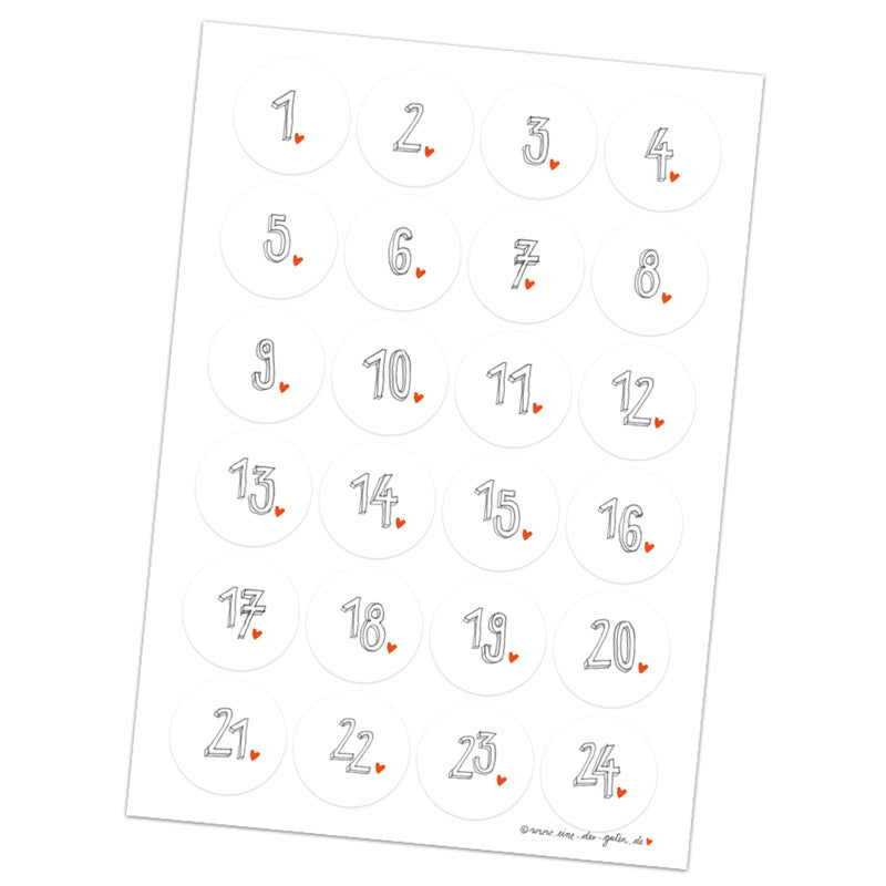 Adventskalenderzahlen für Kinder und Erwachsene, runde Handlettering Zahlen Etiketten zum Adventskalender Basteln, selbstklebend, 40 mm, Weiß Grau