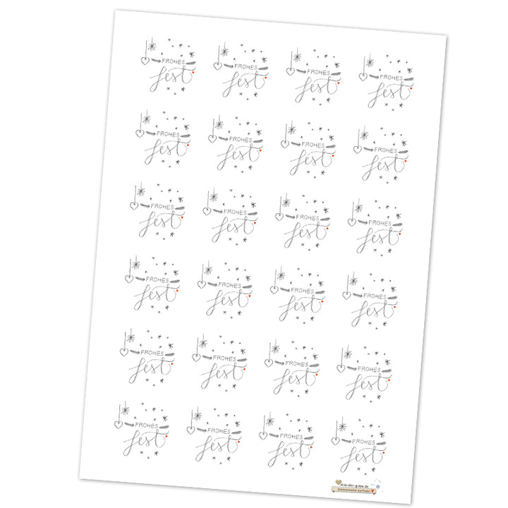 Merry X-mas - 24 runde Sticker im Handlettering Design zum Verpacken deiner Weihnachtsgeschenke | 4 cm, Weiß Grau Rot