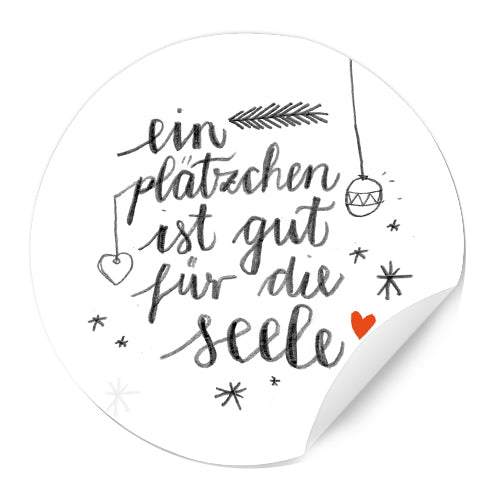 24 Sticker für Weihnachtsplätzchen im schönen Handlettering Design - Ein Plätzchen ist immer gut für die Seele
