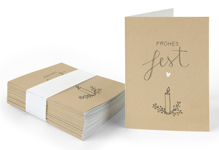 25 Geschenkanhänger frohes Fest - Creme Beige | originelle mini Weihnachtskarten zum Weihnachtsgeschenke Beschriften | A7 Recyclingpapier Klappkarten