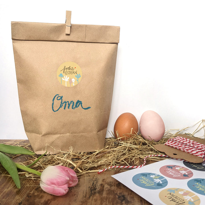 24 gemischte Ostersticker  - Frohe Ostern, 4 Motive in Pastell mit Blumen im Vintage Scherenschnitt Design, matt, zum Verzieren deiner Ostergrüße