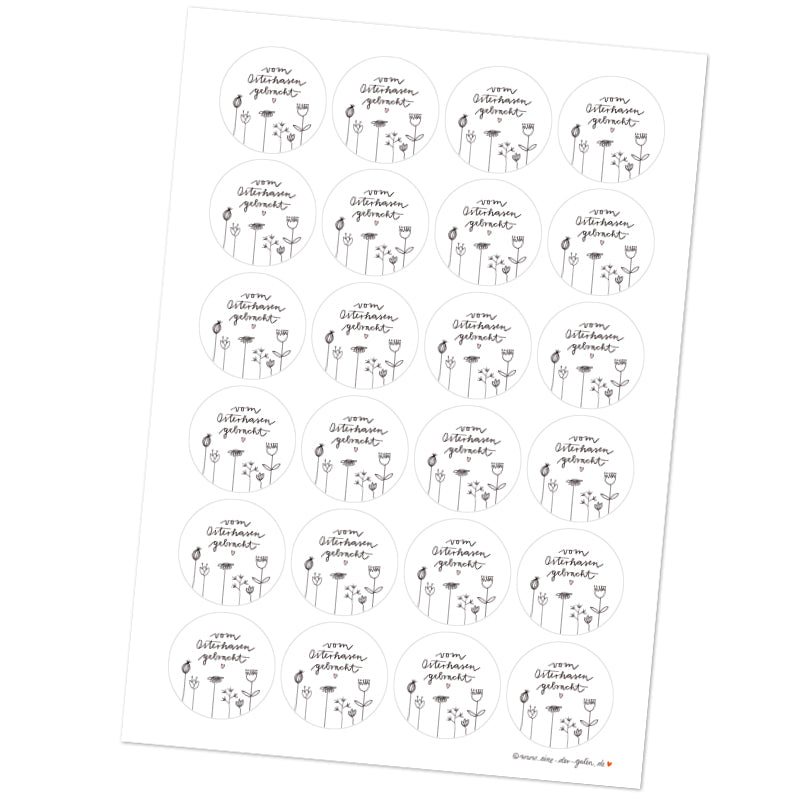 Ostersticker - vom Osterhasen gebracht | 24 gemischte Aufkleber mit Blumen im DIY Design | Weiß mit Rosa Herz | zum Ostergrüße Verzieren