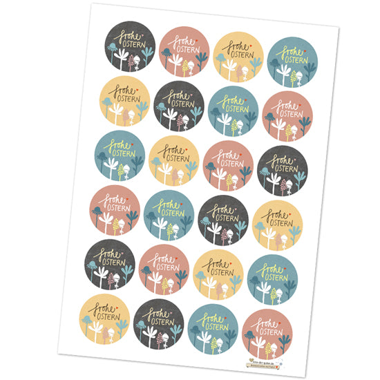 24 gemischte Ostersticker  - Frohe Ostern, 4 Motive in Pastell mit Blumen im Vintage Scherenschnitt Design, matt, zum Verzieren deiner Ostergrüße