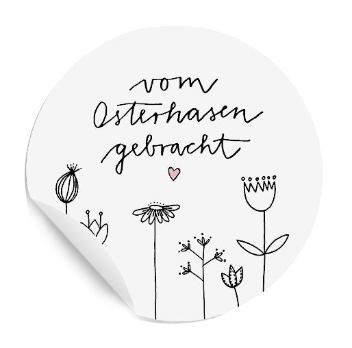 Ostersticker - vom Osterhasen gebracht | 24 gemischte Aufkleber mit Blumen im DIY Design | Weiß mit Rosa Herz | zum Ostergrüße Verzieren